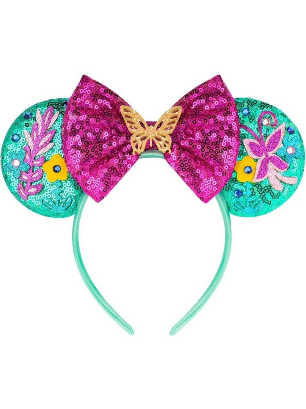 Women Pink Gold Sequin Handmade Mickey Mouse Headband 2 Pieces